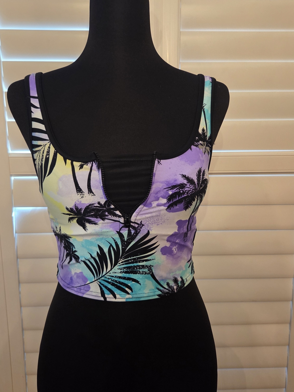 Tropical Palm Cropped Tank Top - Purple/Teal Multi Size XS
